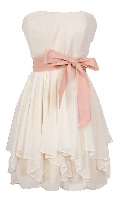 Ruffled Edges Chiffon Designer Dress in Ivory/Pink
